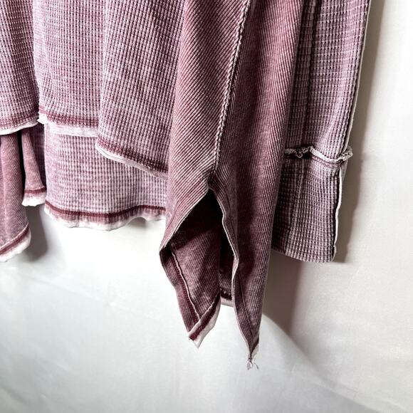 Free People Women’s Hankercheif V-neck Flowy Waffle Knit Top XS Maroon - Picture 7 of 11